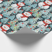 Warmer und gemütlicher Schneemann an einem Winterw Geschenkpapier (Ecke)