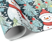 Warmer und gemütlicher Schneemann an einem Winterw Geschenkpapier (Rolleneckpunkt)