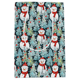 Warmer und gemütlicher Schneemann an einem Winterw Mittlere Geschenktüte