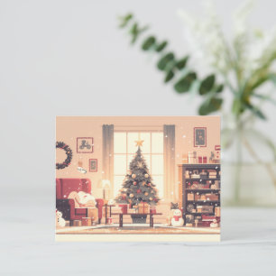Warmer und gemütlicher Wohnzimmer-Dekor für Weihna Feiertagspostkarte