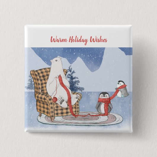 Warmer Urlaub wünscht Polar Bären Pinguine Strick Button (Vorderseite)