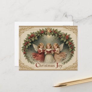 Warmer Vintage-Engel-Kranz Weihnachtsfreude Retro Postkarte