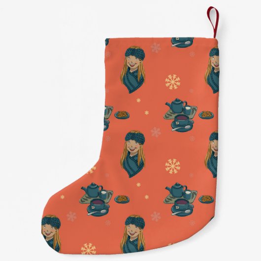 Warmer Winter mit heißem Tee und Gebäck Kleiner Weihnachtsstrumpf (Rückseite)