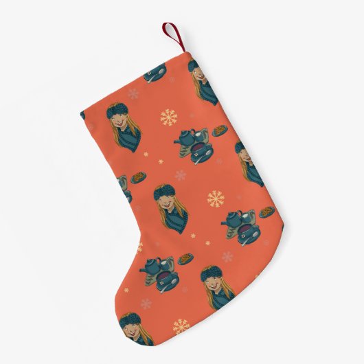 Warmer Winter mit heißem Tee und Gebäck Kleiner Weihnachtsstrumpf (Rückseite (Hängend))