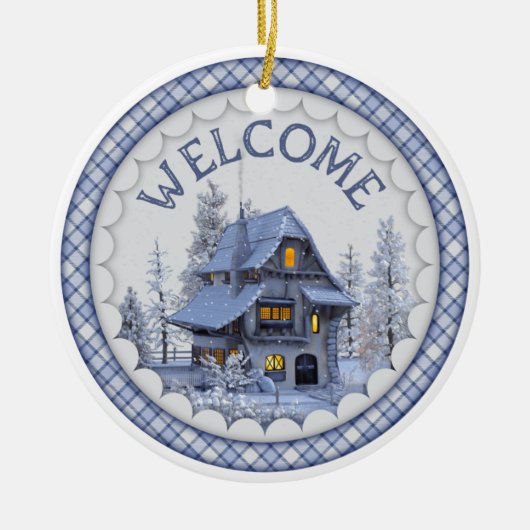 Warmer Winter Willkommen Keramik Ornament (Vorne)