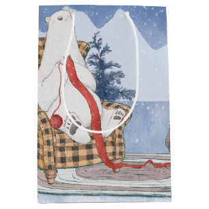 Warmer Winter wünscht Polar Bären, die roten Scarf Mittlere Geschenktüte