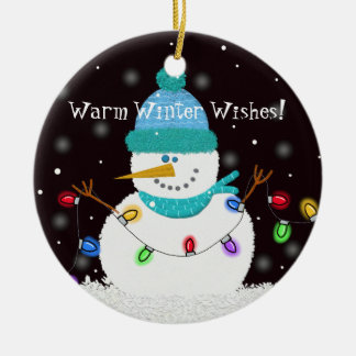 "Warmer Winter wünscht" Schneemann-Verzierung Keramikornament