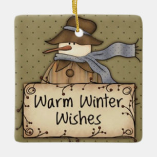 Warmer Winter wünscht Snowman Keramikornament