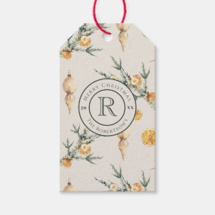 Warmer Wintergarten: Chic Watercolor Mit Monogramm Geschenkanhänger