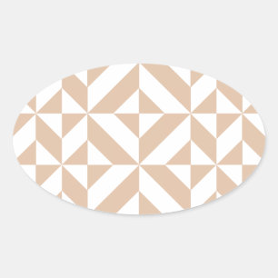 Warmes Beige Geometric Deko Cube Pattern Ovaler Aufkleber