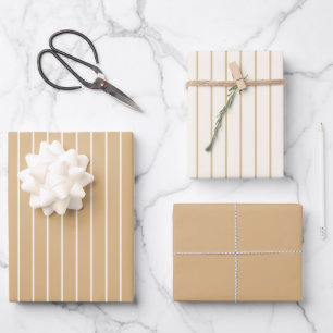Warmes Beige und Off-White moderne Küstenstreifen  Geschenkpapier Set
