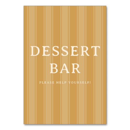 Warmes Beiges Minimalistisches Dessert-Bar-Schild Tischnummer (Vorderseite)