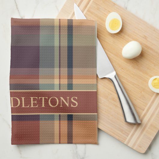 Warmes Braun und Creme Kariert Personalisiert Geschirrtuch (Viertel Falte)