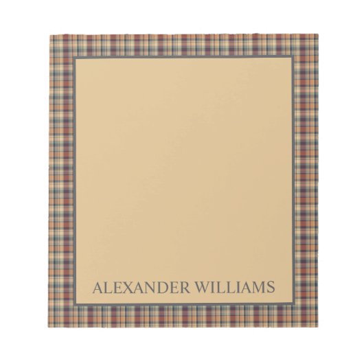 Warmes Braun und Creme Kariert Personalisiert Notizblock (Vorderseite)
