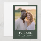 Warmes Dunkelgrün Candid-Foto Save The Date (Vorne/Hinten)