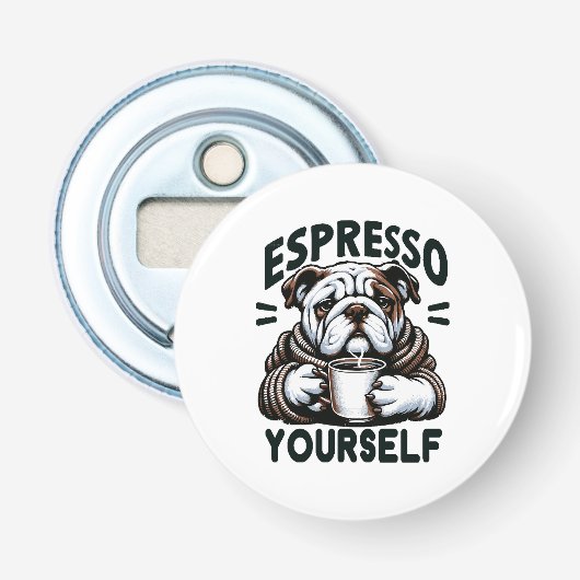 Warmes Espresso Bulldog - Cosy Coffee Flaschenöffner (Vorderseite)