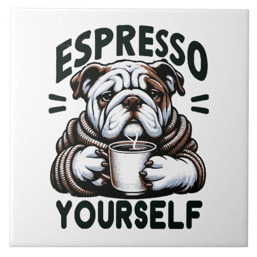 Warmes Espresso Bulldog - Cosy Coffee Fliese (Vorderseite)