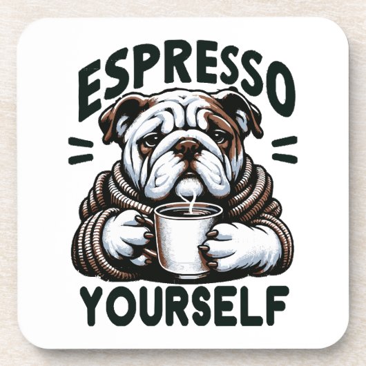 Warmes Espresso Bulldog - Cosy Coffee Getränkeuntersetzer (Vorderseite)