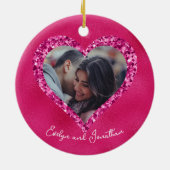 Warmes Foto mit Diamanten für den Herzrahmen Keramik Ornament (Hinten)