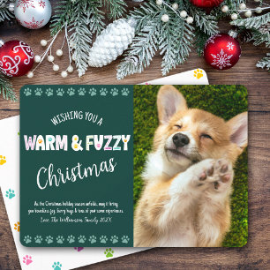 Warmes Fuzzy Pet Weihnachts-Foto Typografie Grün Feiertagskarte