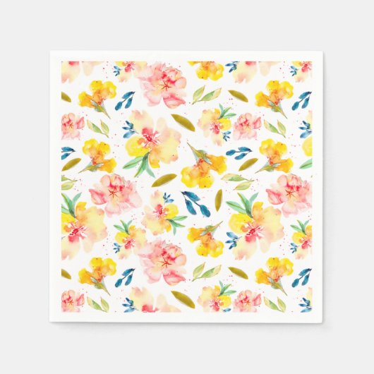 Warmes Gelb und Rosa Wasserfarben Serviette (Vorderseite)