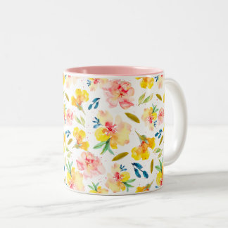 Warmes Gelb und Rosa Wasserfarben Zweifarbige Tasse