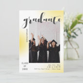 Warmes gelbes graues Line Background Foto Abschlus Einladung (Stehend Vorderseite)