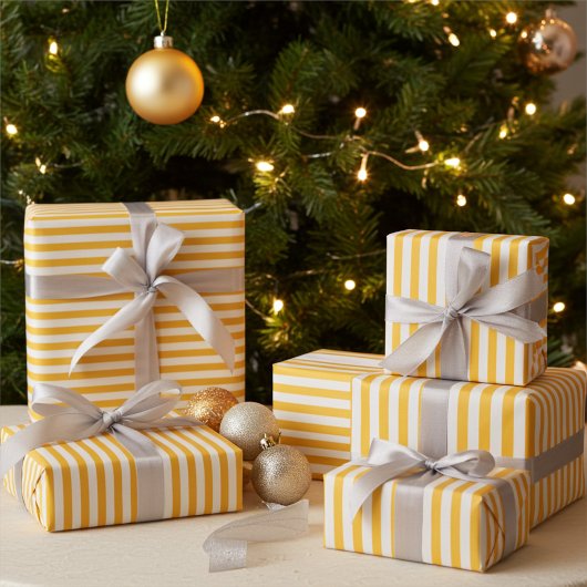 Warmes gelbes und weißes Streifenpapier Geschenkpapier