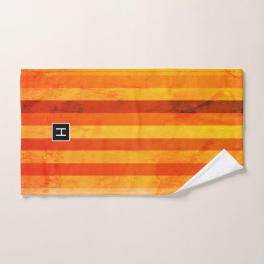 Warmes, gewittertes Orange Red Stripes Monogramm Badhandtuch Set (Handtuch)