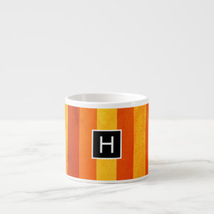 Warmes, gewittertes Orange Red Stripes Monogramm Espressotasse