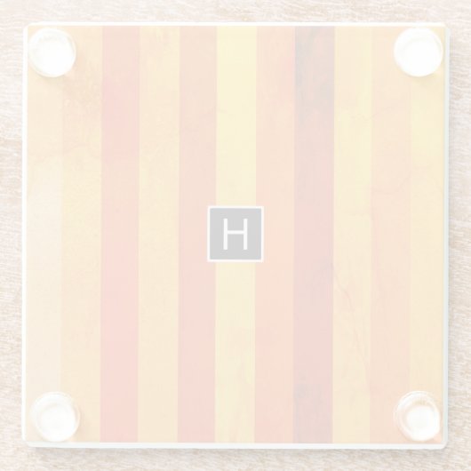 Warmes, gewittertes Orange Red Stripes Monogramm Glasuntersetzer (Rückseite)