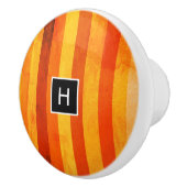 Warmes, gewittertes Orange Red Stripes Monogramm Keramikknauf (Rechts)