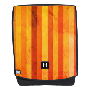 Warmes, gewittertes Orange Red Stripes Monogramm Rucksack