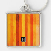 Warmes, gewittertes Orange Red Stripes Monogramm Schlüsselanhänger (Vorne)