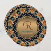 Warmes Gold und Aquamarines marokkanisches Party Einladung (Vorne/Hinten)