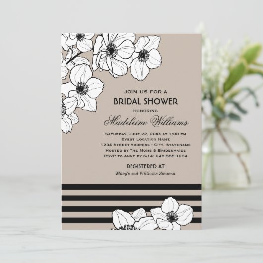 Warmes graues Anemone Floral Wedding Brautparty Einladung (Stehend Vorderseite)