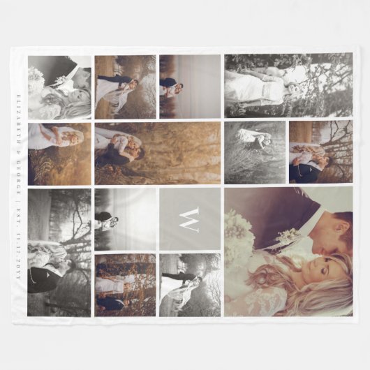 Warmes graues modernes Monogramm-Minimalistische Fleecedecke (Vorderseite (Horizontal))