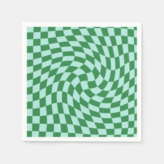 Warmes grünes blaues Schachbrett Retro Serviette (Vorderseite)