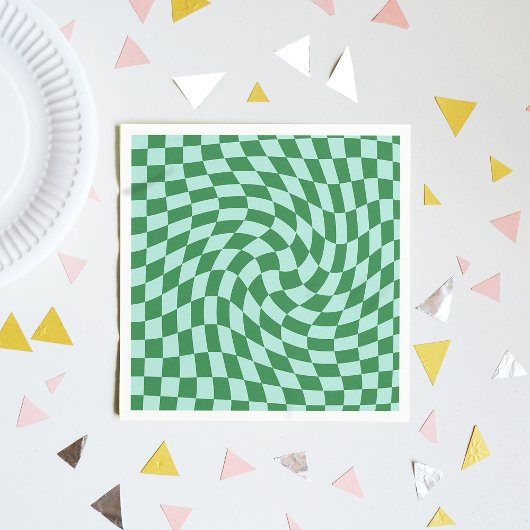 Warmes grünes blaues Schachbrett Retro Serviette