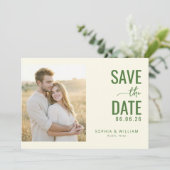 Warmes grünes minimalistisches Foto Save The Date (Stehend Vorderseite)