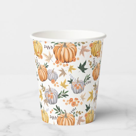 Warmes Herbsternte Pumpkin Erntedank Muster Pappbecher (Rückseite)