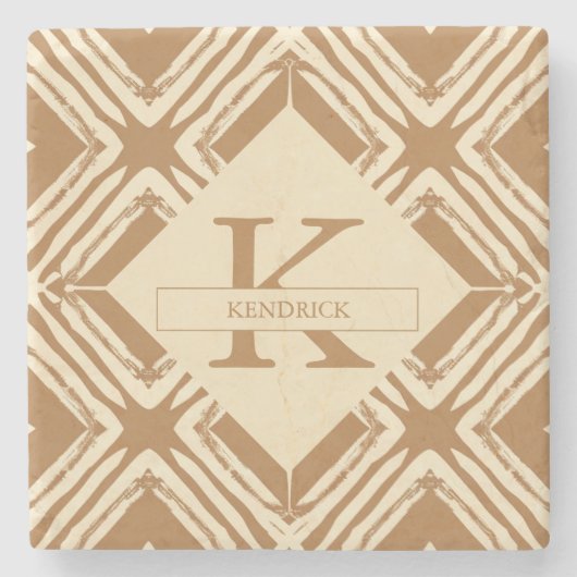 Warmes Karamel Geometrisches Monogramm Steinuntersetzer (Vorderseite)