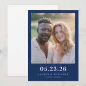 Warmes Navy-Minimalist-Foto Save The Date (Vorne/Hinten)