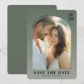 Warmes Olivgrün Elegantes Foto Save The Date (Vorne/Hinten)
