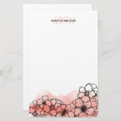 Warmes rosa Aquarellfarben Blumenzeilenart Monogra Briefpapier (Vorne/Hinten)