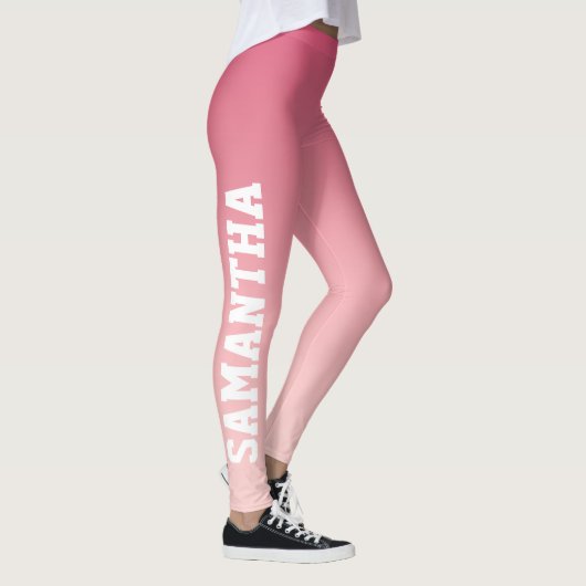 Warmes Rosa bis Rosa Rosa Ombre Individuelle Name Leggings (Rechts)