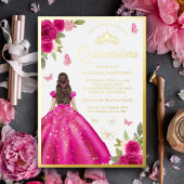 Warmes Rosa Blumenkleid Schmetterling Quinceanera Folieneinladung