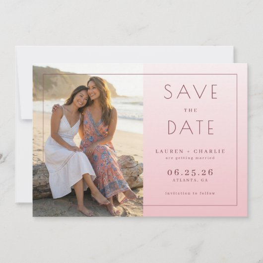 Warmes Rosa Elegantes Foto Save The Date (Vorderseite)
