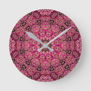 Warmes rosa geometrisches Mandala-Motiv Runde Wanduhr