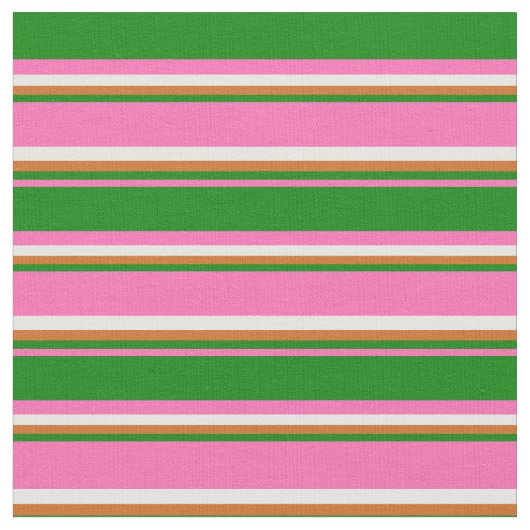 Warmes Rosa, Grün, Schokolade und Weiße Streifen Stoff (Nahaufnahme)